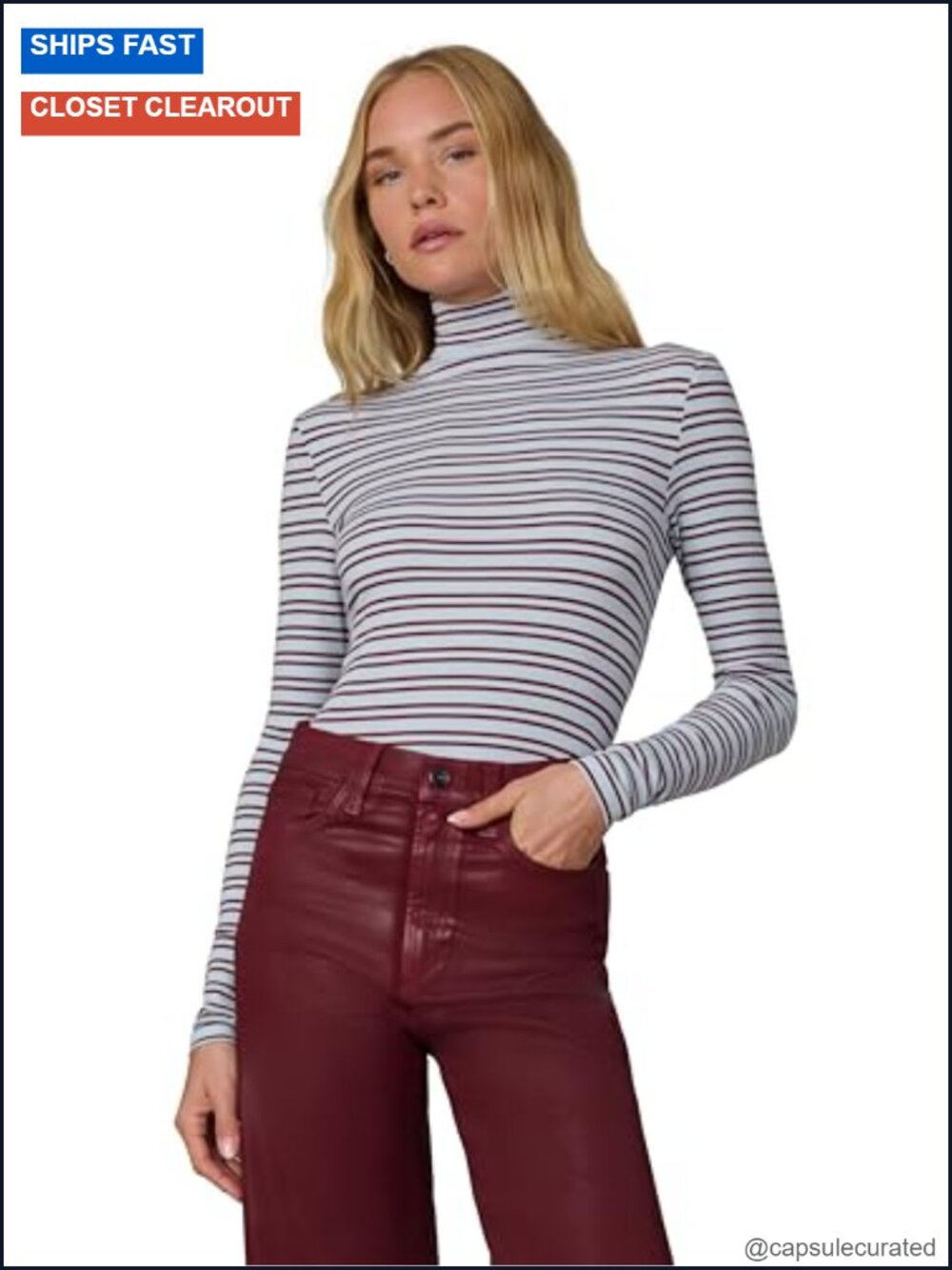 Turtleneck Long Sleeve Top Soft Rayon Spandex Fitted Pullover